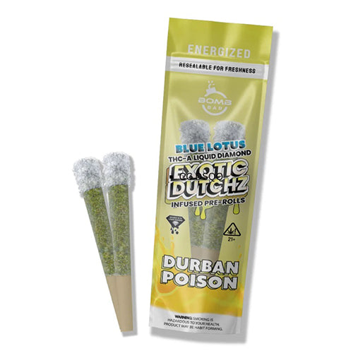 BOMB BAR BLUE LOTUS EXOTIC DUTCHZ THCA DIAMOND DIPPED PRE-ROLLS