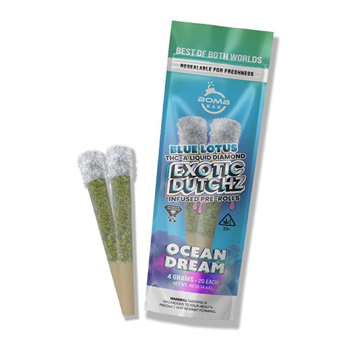 BOMB BAR BLUE LOTUS EXOTIC DUTCHZ THCA DIAMOND DIPPED PRE-ROLLS