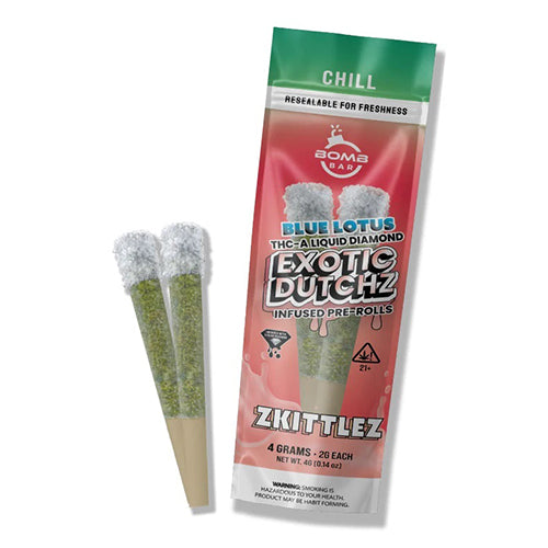 BOMB BAR BLUE LOTUS EXOTIC DUTCHZ THCA DIAMOND DIPPED PRE-ROLLS